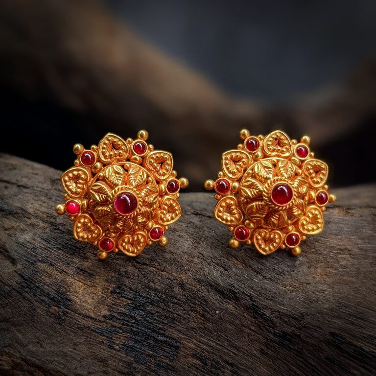Earring - Antique with Cob Ruby - South Screw | Gujjadi Swarna Jewellers