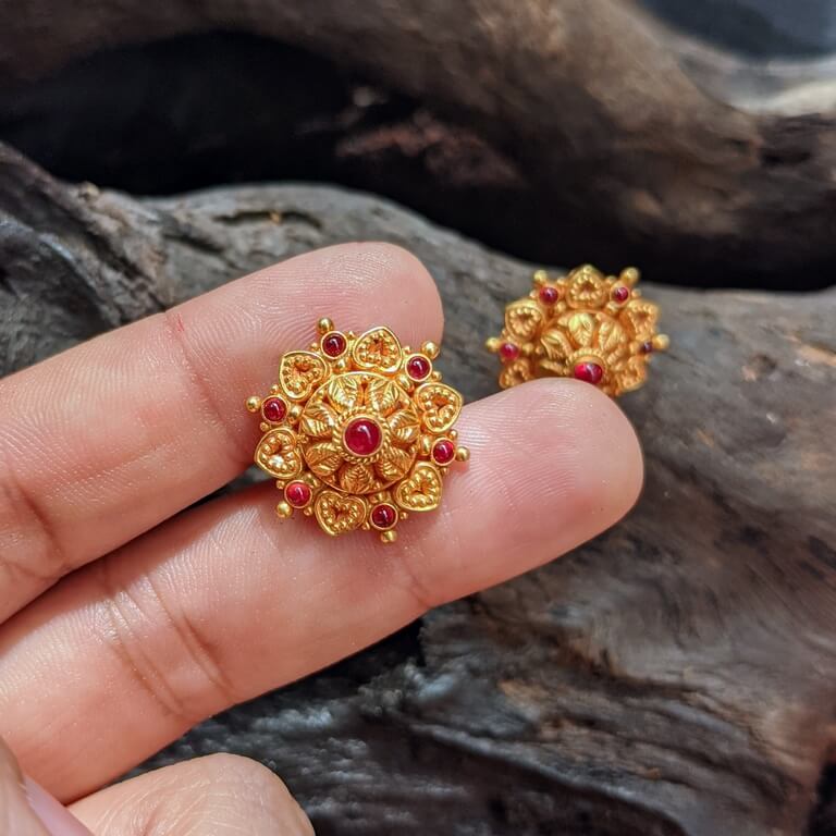 Earring - Antique with Cob Ruby - South Screw | Gujjadi Swarna Jewellers