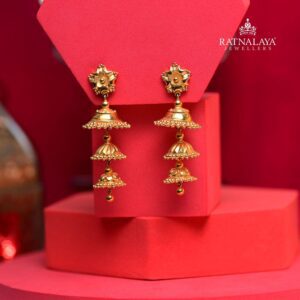 Floral Golden Stylish three-layer Gold Jhumkas