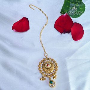 Polki Studded Maang Tika Antique Gold