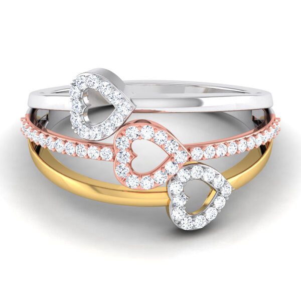 Three Hearts Diamond Ring 18kt Gold,Platinum and Rose Gold