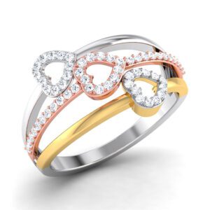 Three Hearts Diamond Ring 18kt Gold,Platinum and Rose Gold