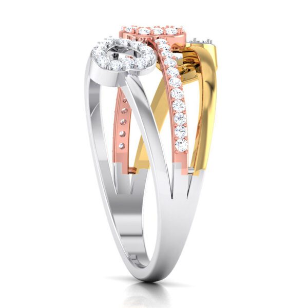 Three Hearts Diamond Ring 18kt Gold,Platinum and Rose Gold