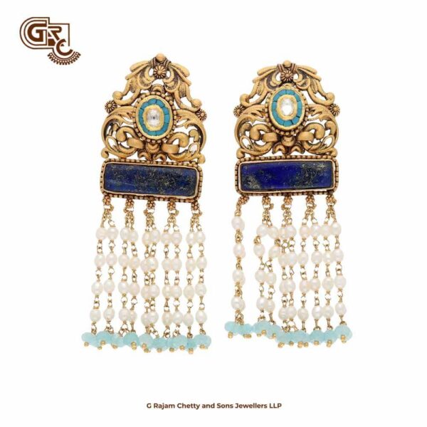 Fancy Blue Stone Model 22K Gold Line Drop Stud