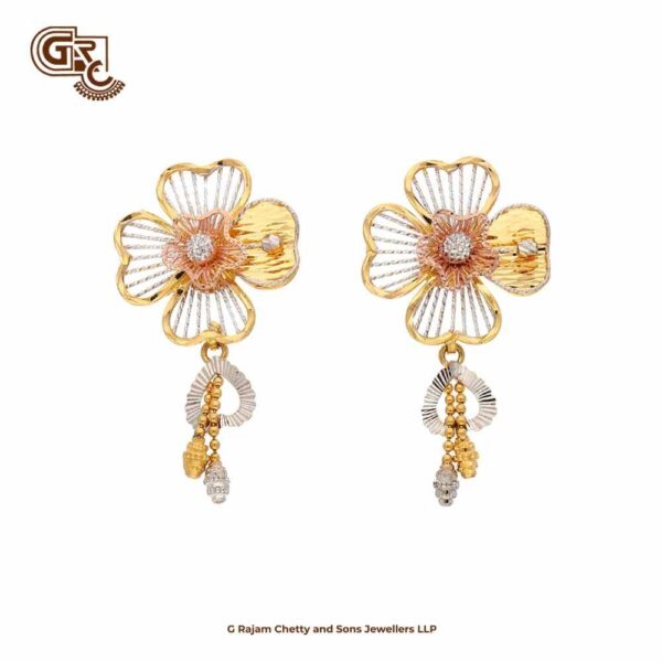 Fancy Flower Model 22K Gold Drop Stud