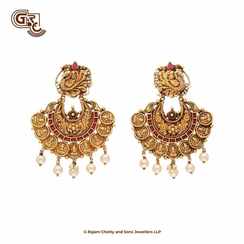 Annam with Coin Circle Model 22K Gold Drop Stud