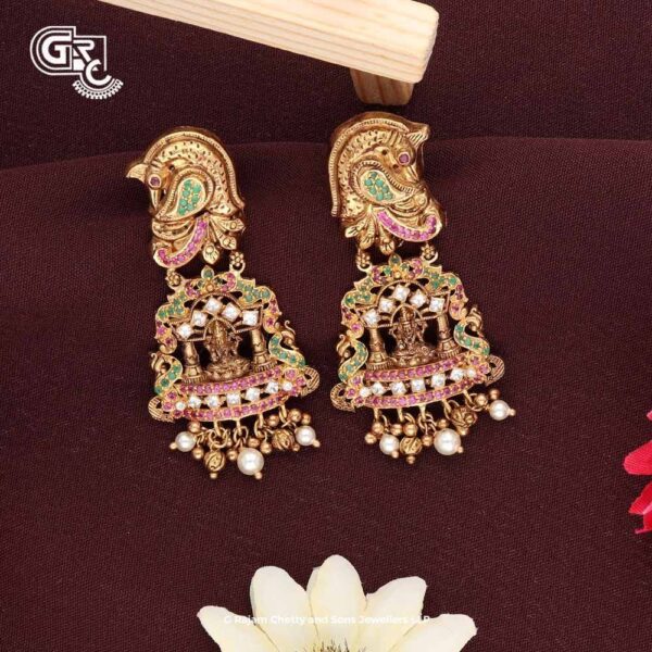 Lakshmi Annam Stone Antique Model 22K Gold Drop Stud