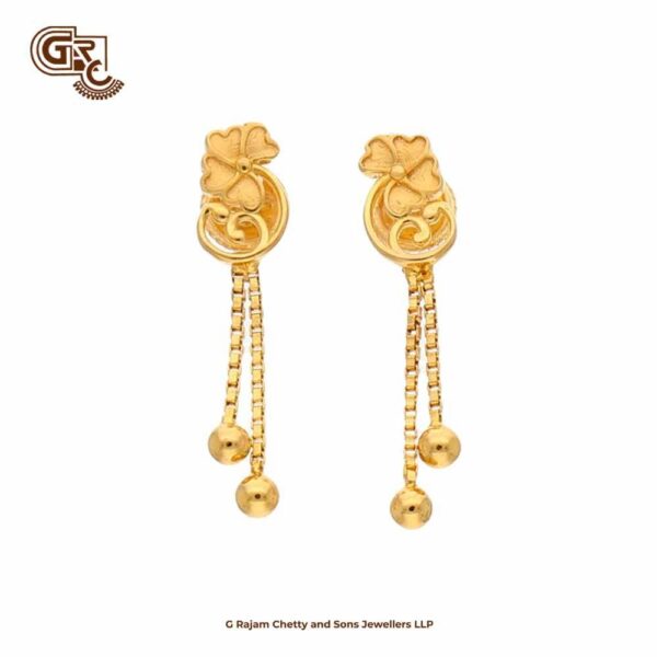 Flower Leaf Model 22K Gold Drop Stud