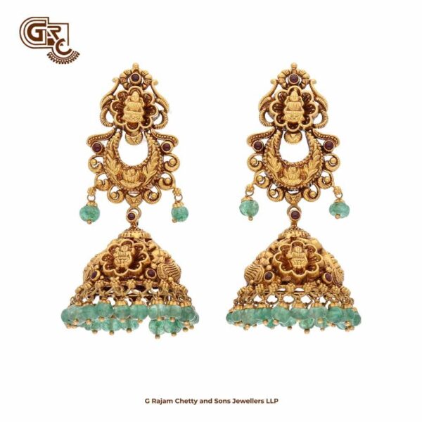 Lakshmi Floral Antique Model 22K Gold Jimikki Stud