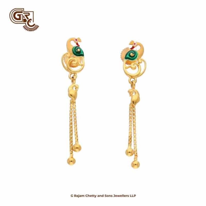 Peacock Model 22K Gold Drop Stud