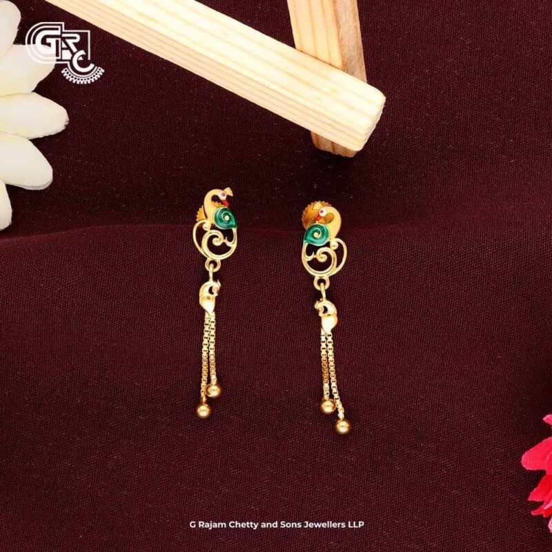 Peacock Model 22K Gold Drop Stud