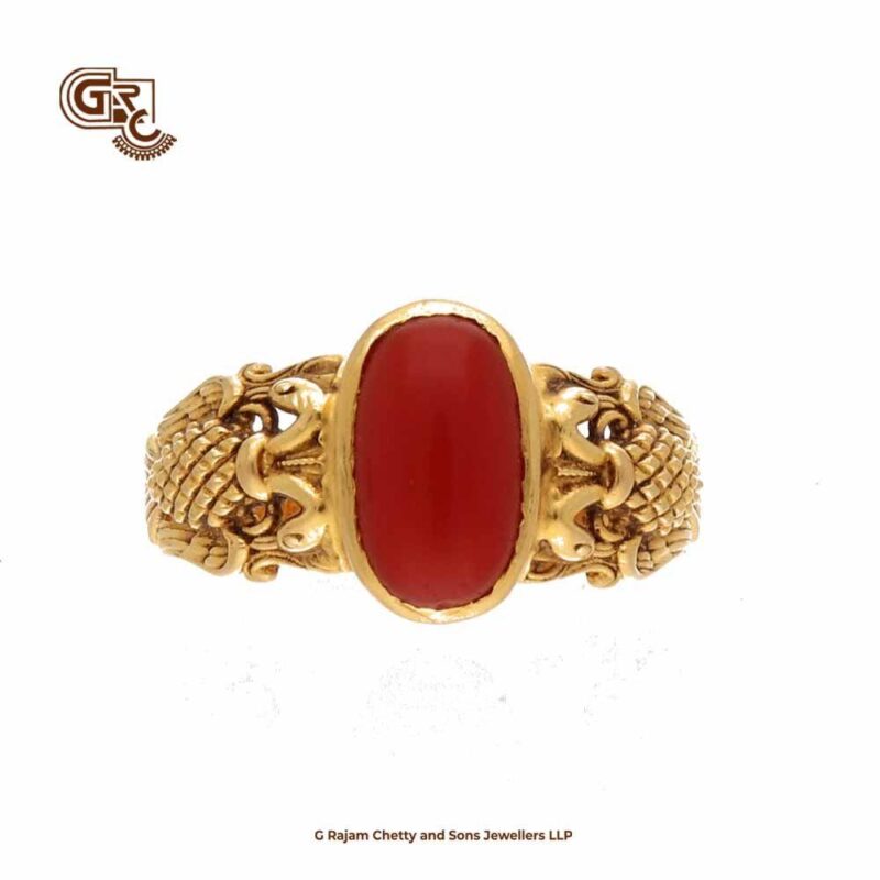 Red Coral Gandaberunda Gents Ring