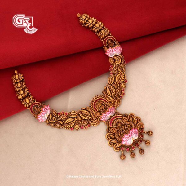 Explore Artfully Crafted Lotus Floral Lakshmi Necklace