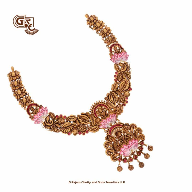 Explore Artfully Crafted Lotus Floral Lakshmi Necklace