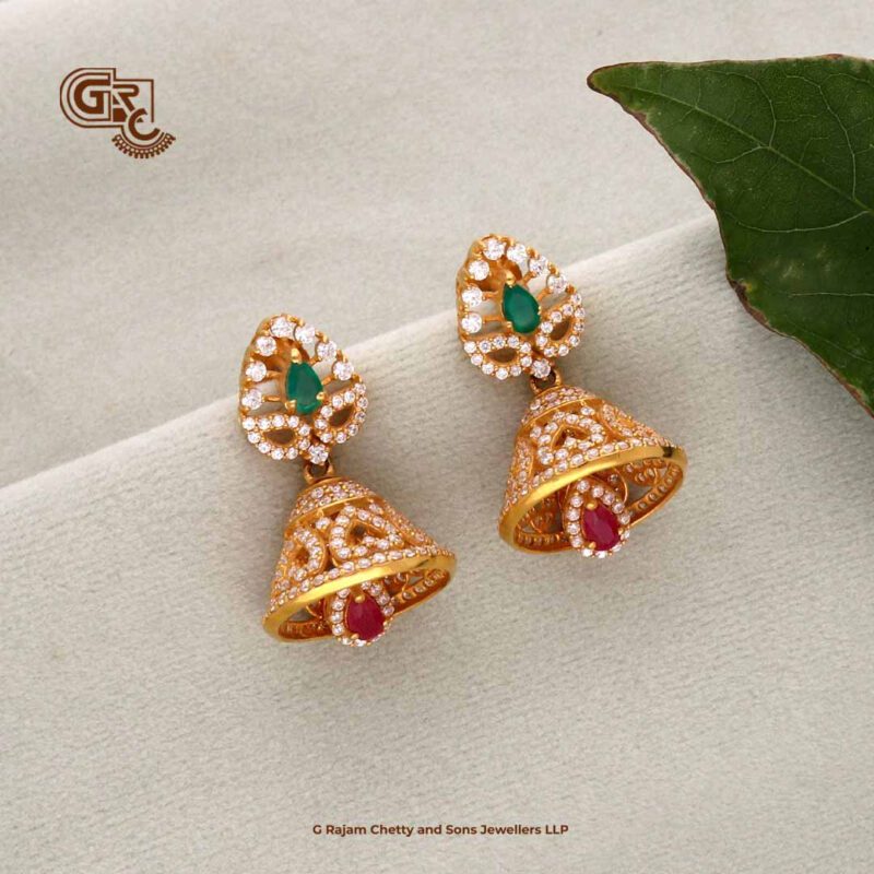 Tilagam Stone Glitter Green Stone Jimikki Earring