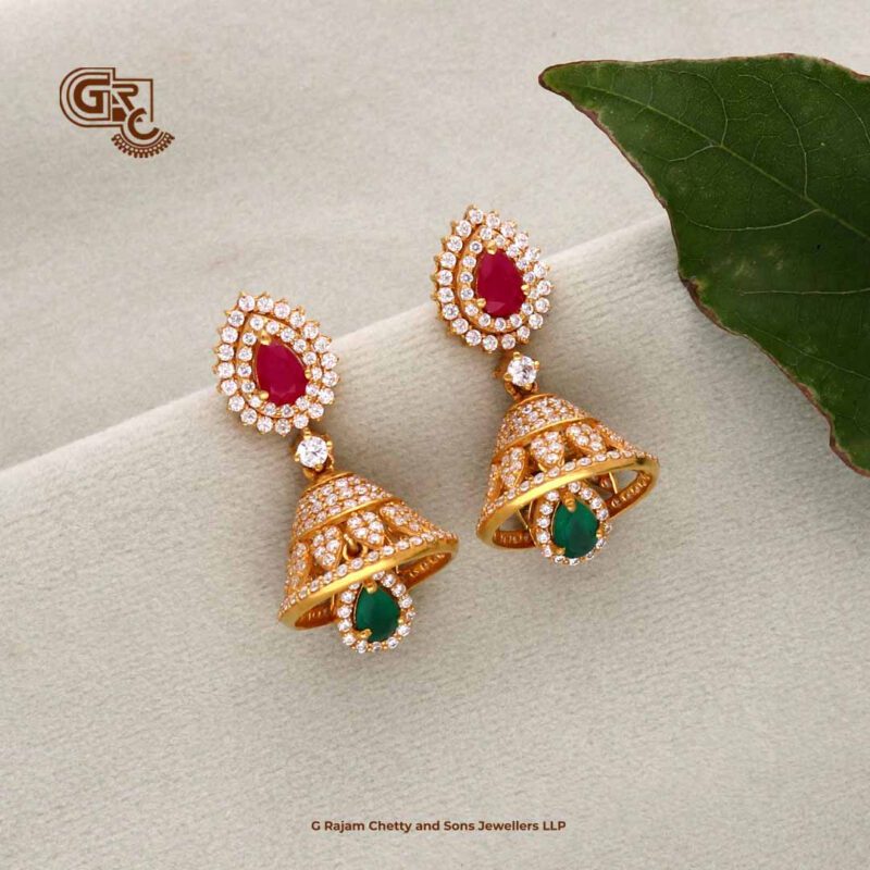 Thilagam Stone Glitter Pink Stone Jimikki Earring