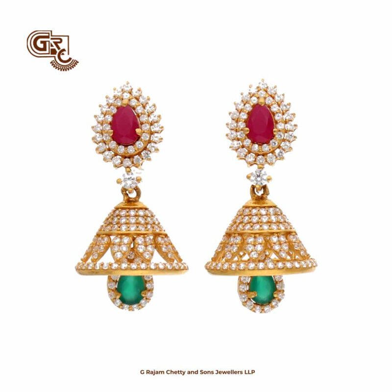 Thilagam Stone Glitter Pink Stone Jimikki Earring