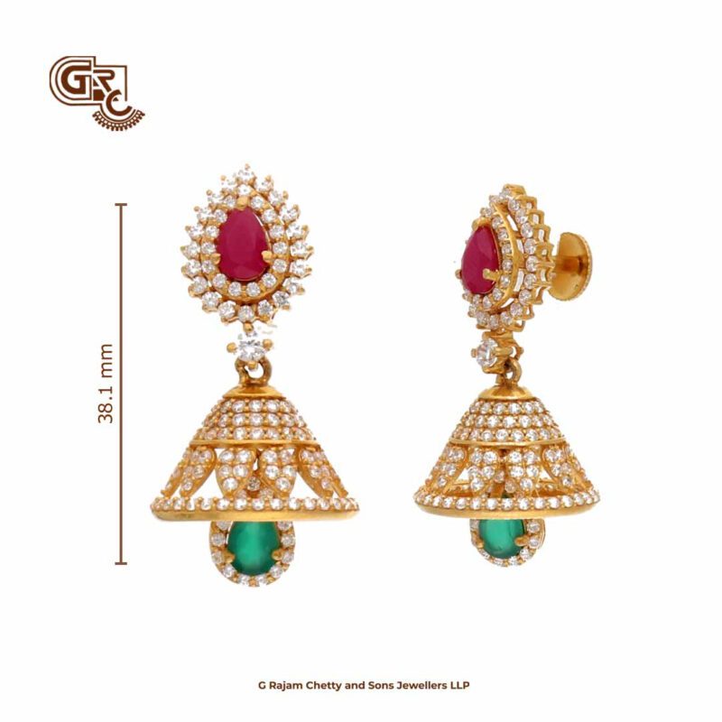 Thilagam Stone Glitter Pink Stone Jimikki Earring