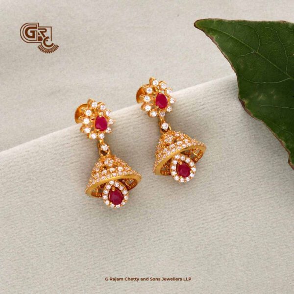 Thilagam Stone Glitter Pink Stone Jimikki Earring