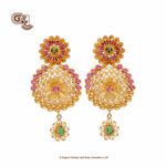 Kamalam Chandbali Green Stone Earring