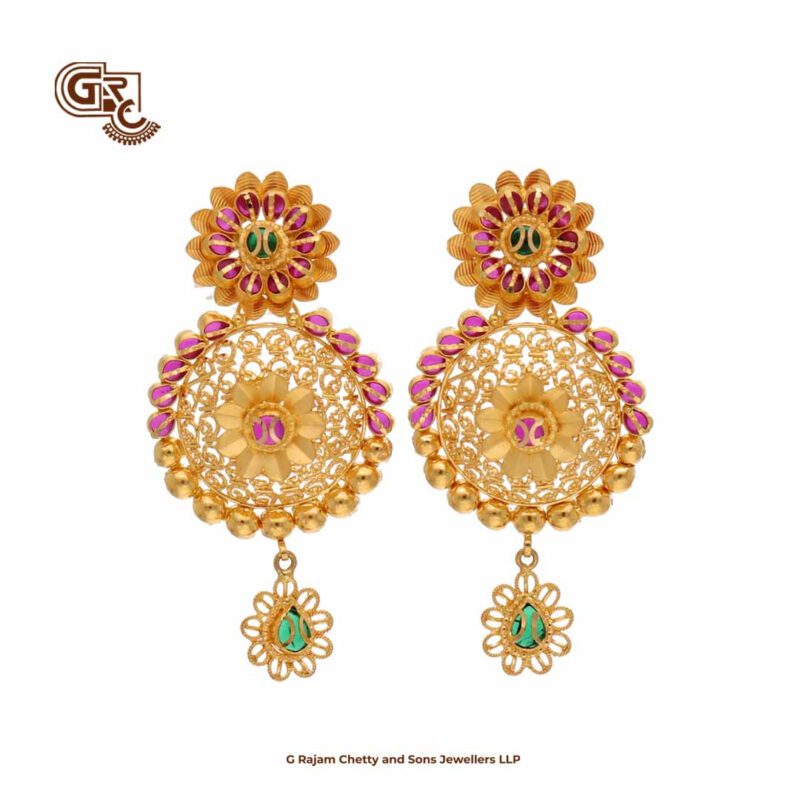 Kamalam Chandbali Green Stone Earring