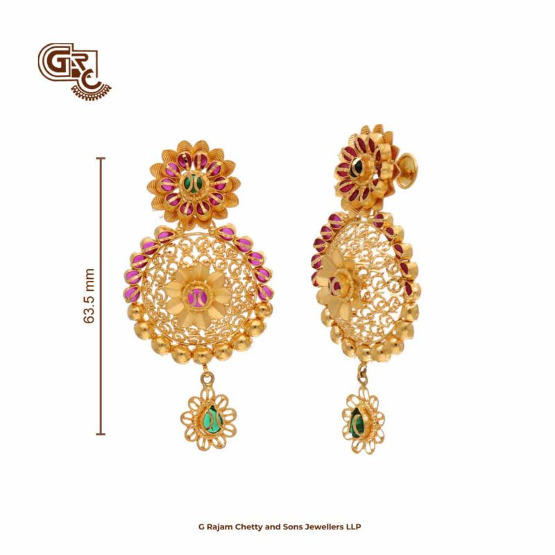 Kamalam Chandbali Green Stone Earring