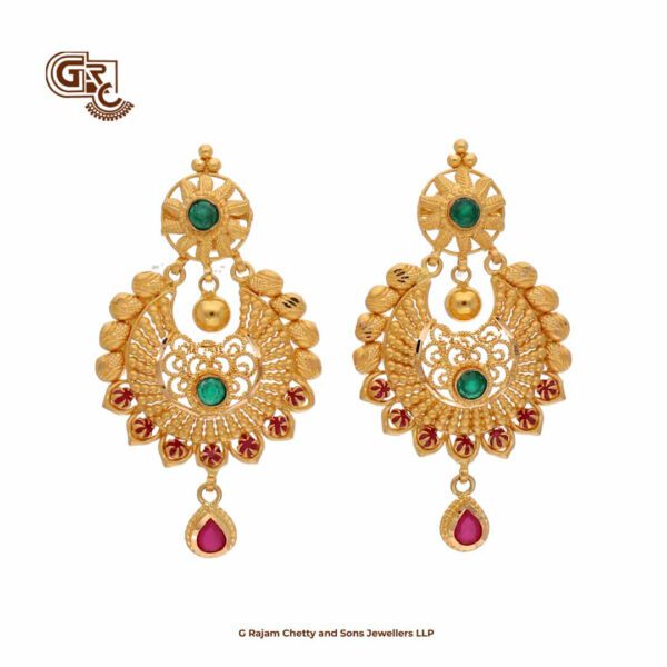 Round Chandbali Green Stone Earring