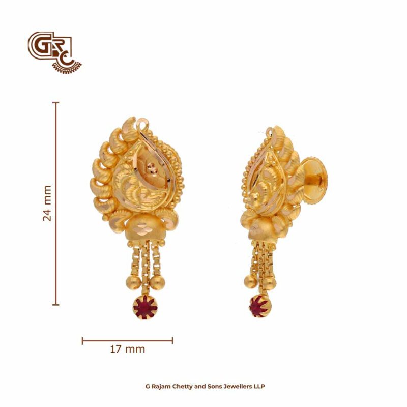 Fancy Manga Floral Pink Stone Drops Earring