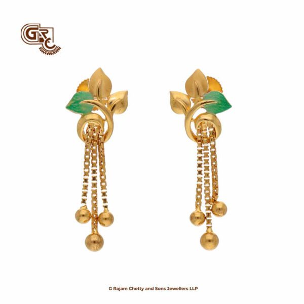 Fancy Green Leaf Gold Ball Earring