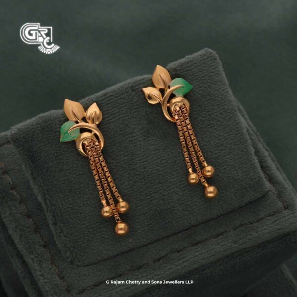 Fancy Green Leaf Gold Ball Earring