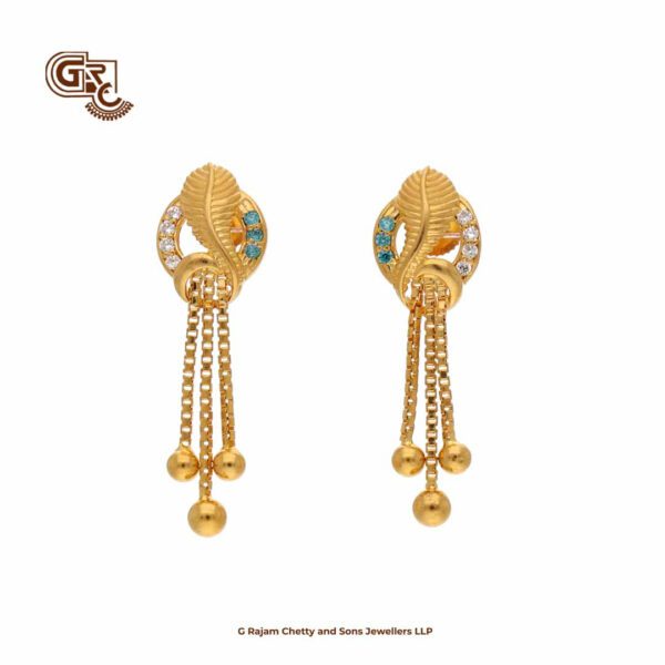 Floral Gliter Stone Fancy Gold Ball Earring