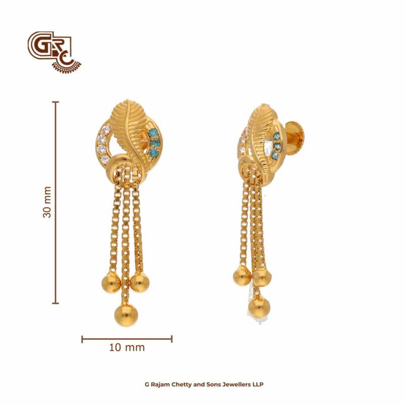 Floral Gliter Stone Fancy Gold Ball Earring