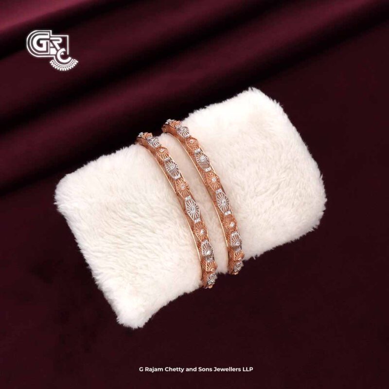 Glitering Steps Fancy 18K Rose Gold Bangles