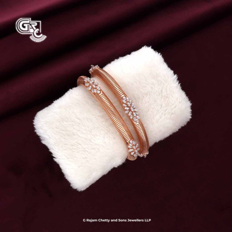 Traditional Glitering Stone 18K Rose Gold Bangles