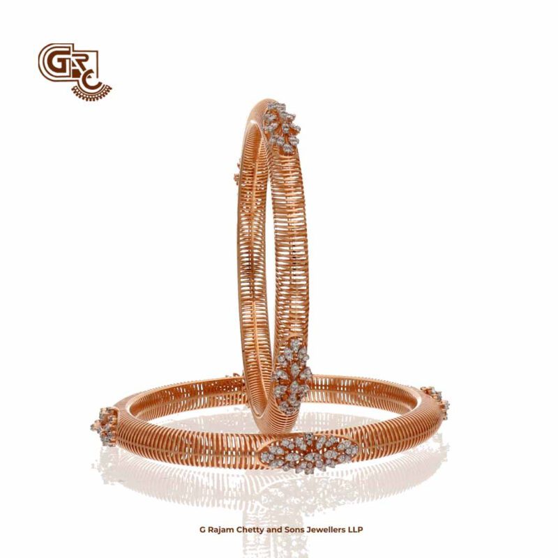 Traditional Glitering Stone 18K Rose Gold Bangles