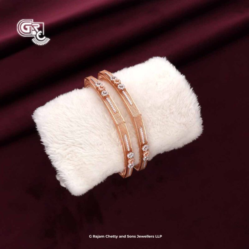 Fancy Stone Glitering Square 18K Rose Gold Bangles