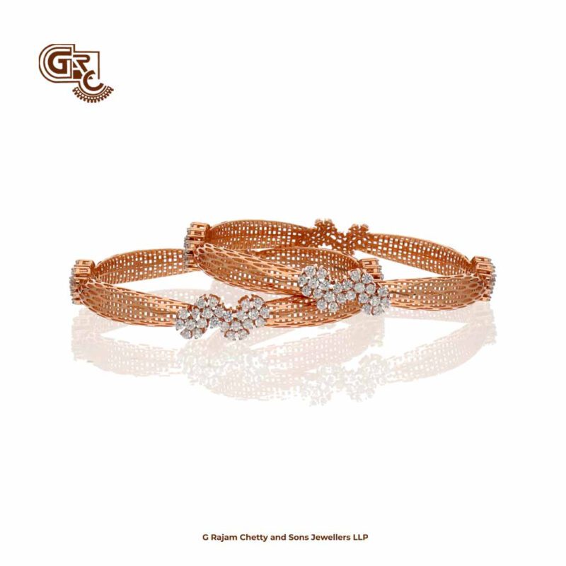 Fancy Stone Glitering 18K Rose Gold Bangles