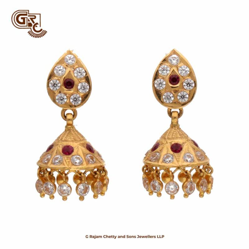 Thilagam Stone Glitter Pink Stone Jimikki Earring