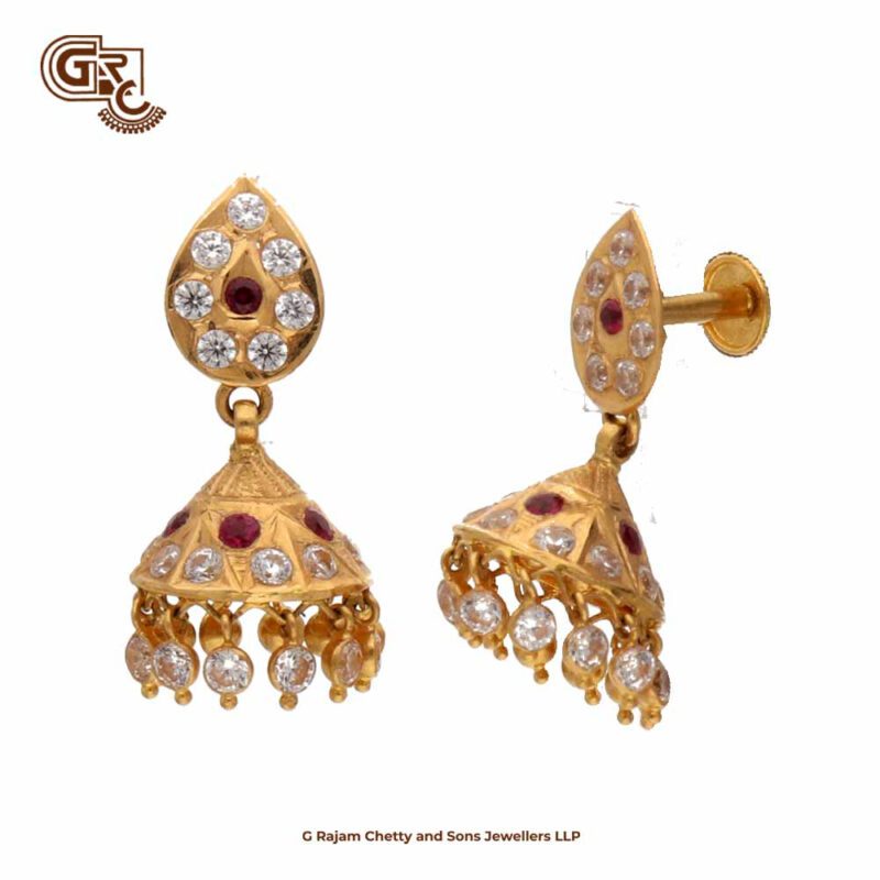 Thilagam Stone Glitter Pink Stone Jimikki Earring