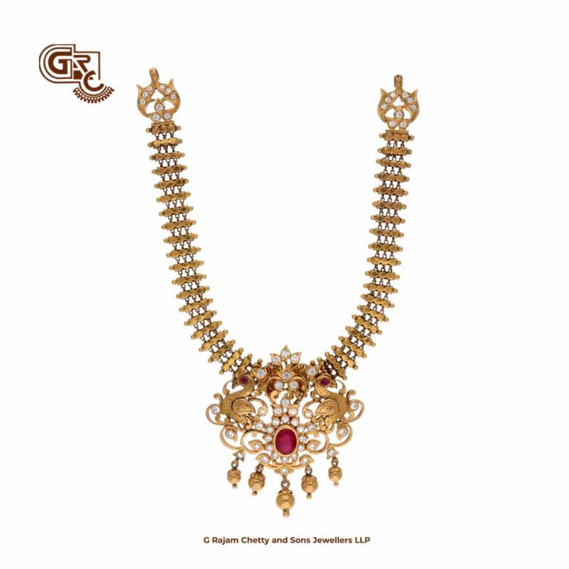 Gold Beads Kamalam Ruby Stone Luxury Stud and Necklace