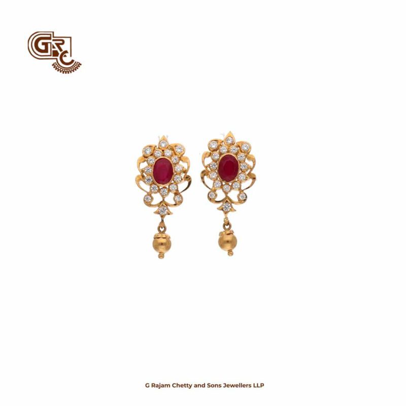 Gold Beads Kamalam Ruby Stone Luxury Stud and Necklace