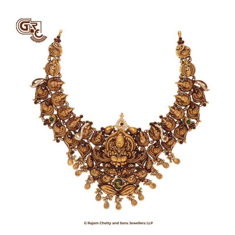 Antique Lakshmi Floral Gold Beads Necklace