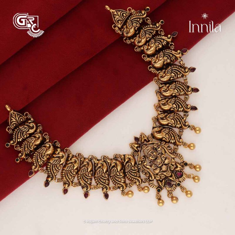 Antique Lakshmi Floral Gold Beads Silver Necklace