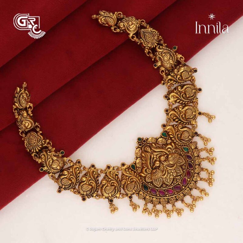 Lurury Bridal Lakshmi Gold Beads Silver Necklace