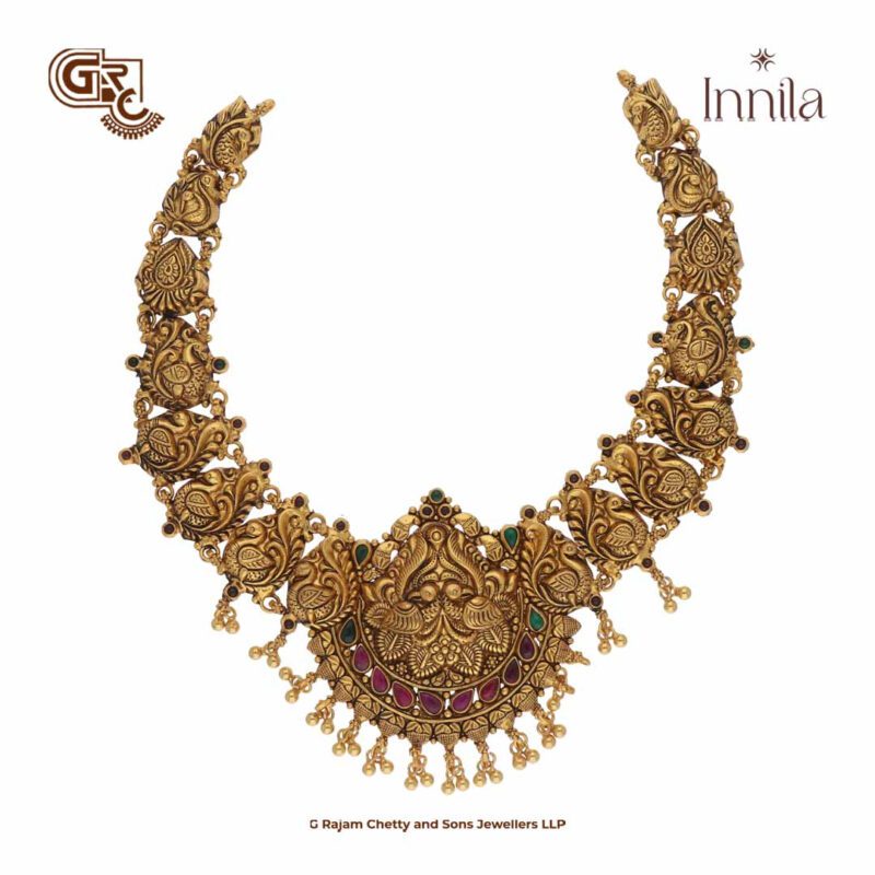 Lurury Bridal Lakshmi Gold Beads Silver Necklace