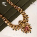 Antique Lakshmi Ruby Stone Green Beads Silver Haram