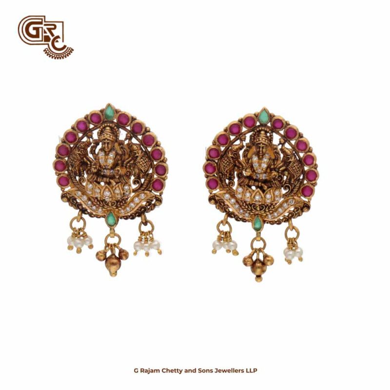 Antique Lakshmi Ruby Stone Drops Earring