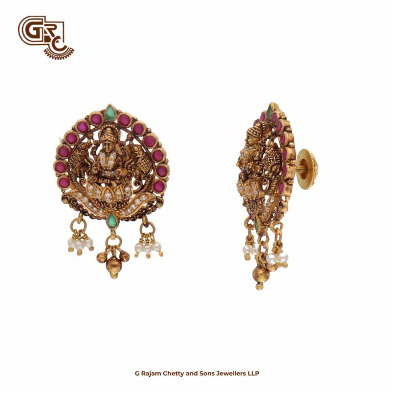 Antique Lakshmi Ruby Stone Drops Earring