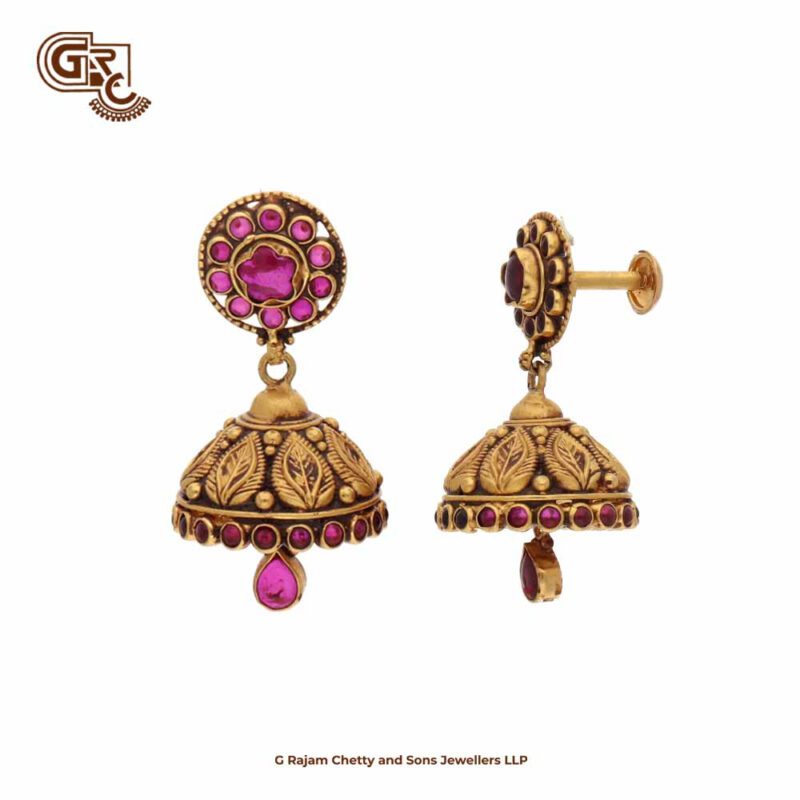 Antique Ruby Stone Jimikki Drop Earring