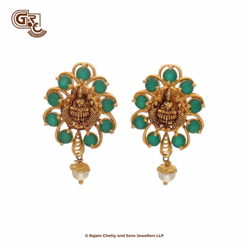 Antique Lakshmi Green Stone Drops Earring